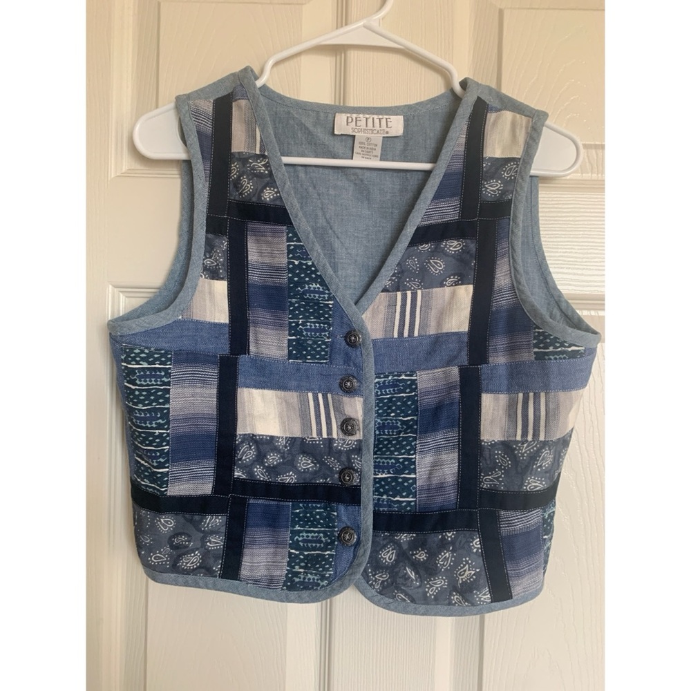 Petite Sophistocate Patchwork Denim Vest